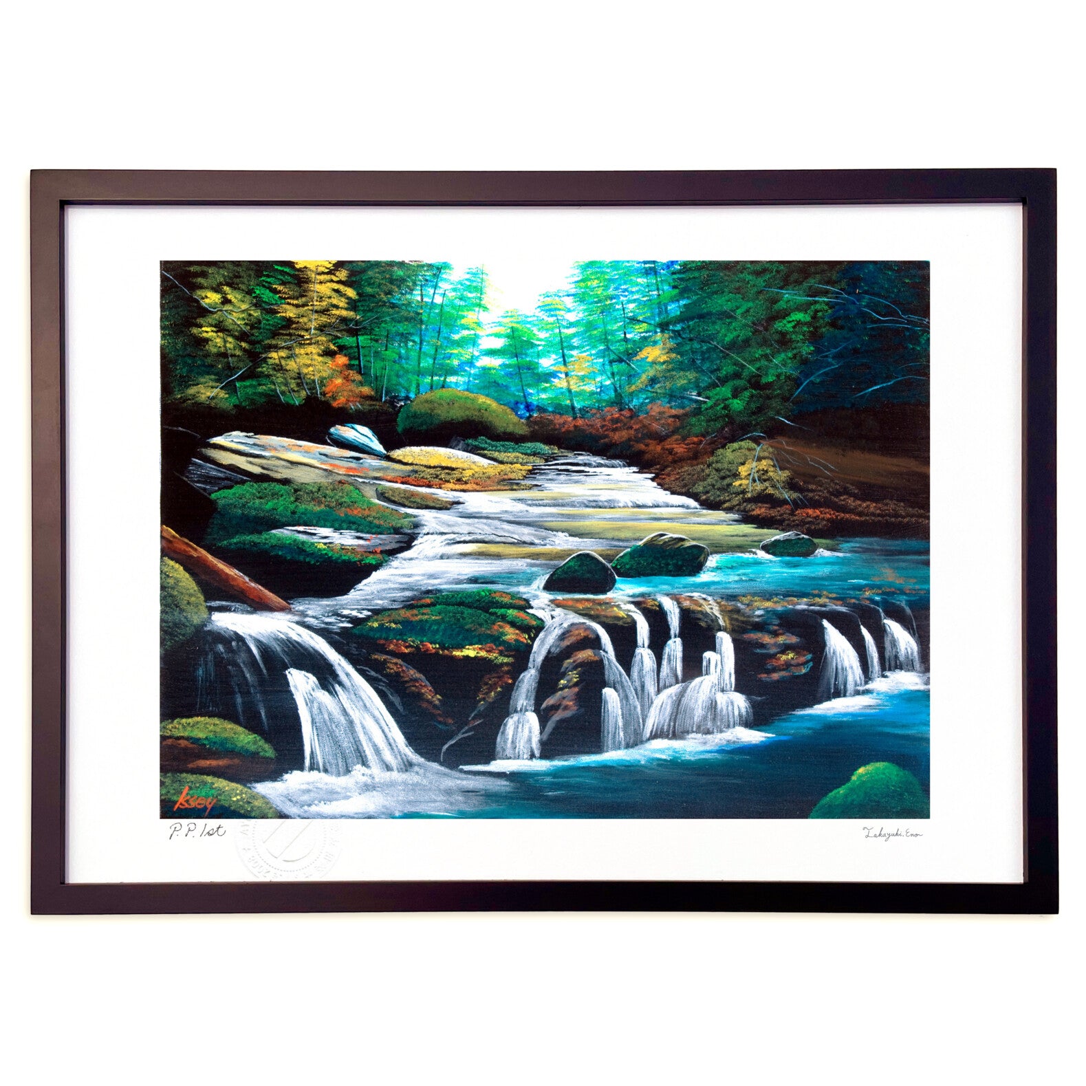 水彩画 滝の風景 木製フレーム 水彩画滝 滝の風景画 原画 煌きの滝 水彩画 滝 森 自然 絵画