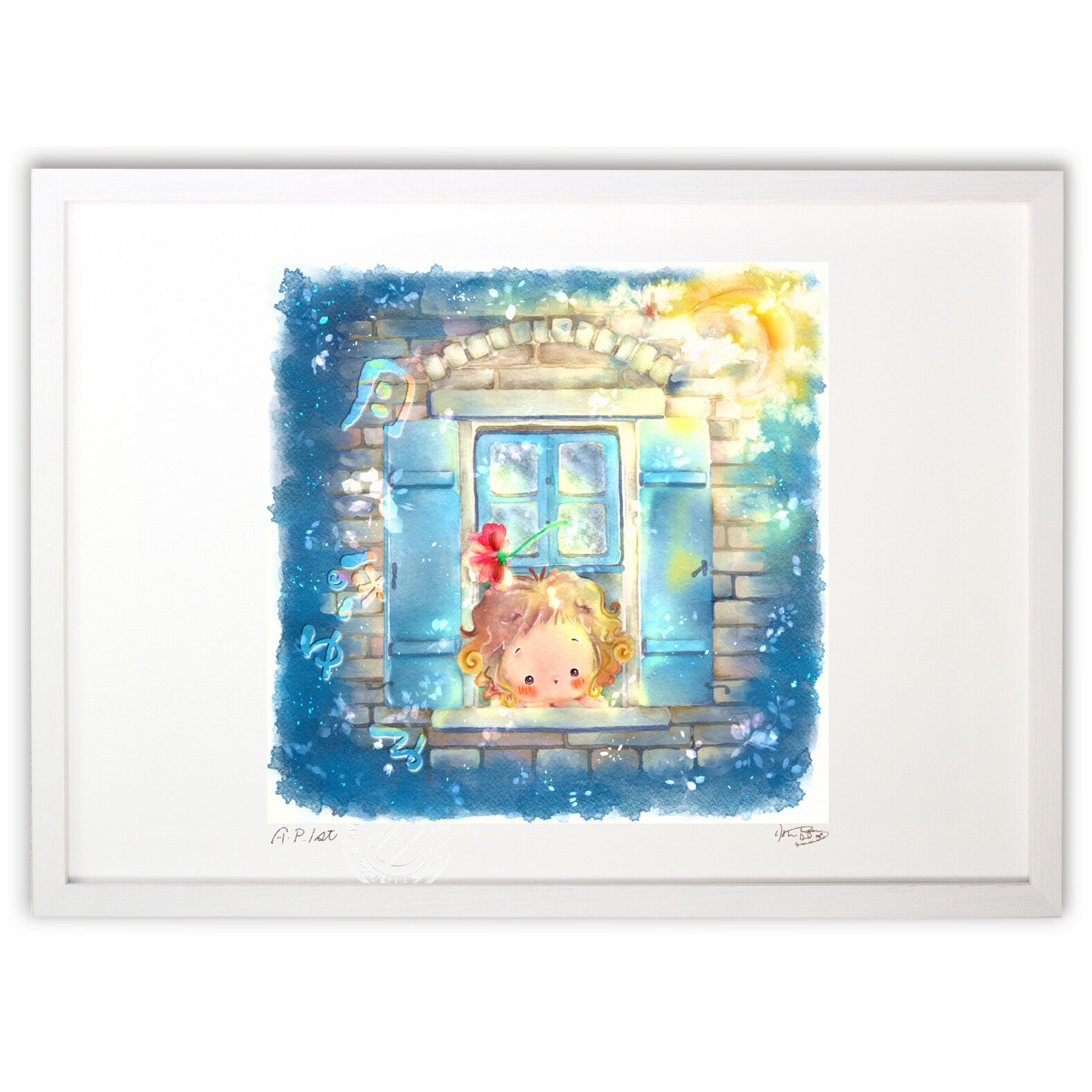 言の葉 絵物語_のんきな夜の窓辺〜月冴ゆる – 絵画や壁飾り販売｜風景