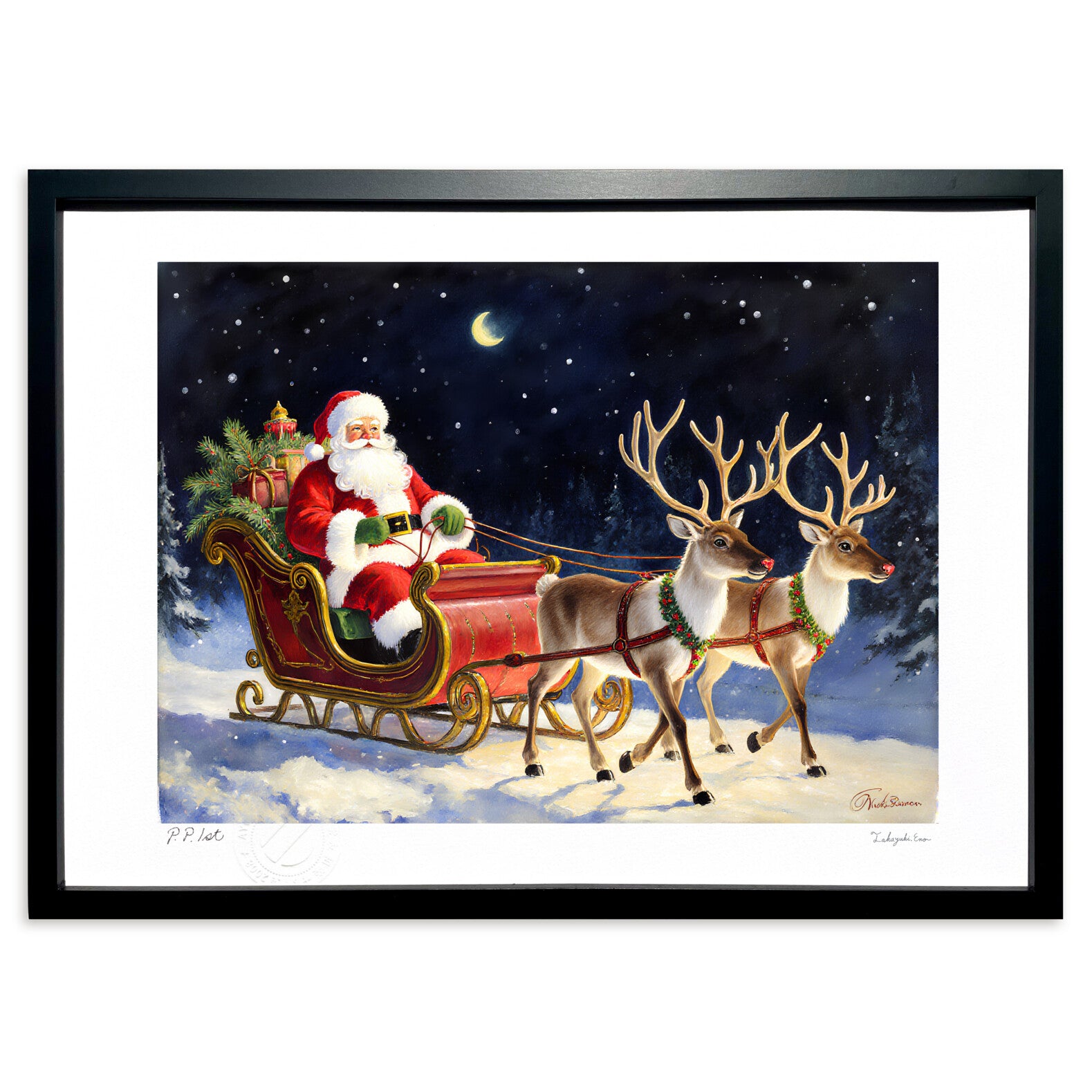 トナカイのソリに乗ったサンタクロース – 絵画や壁飾り販売｜風景投稿