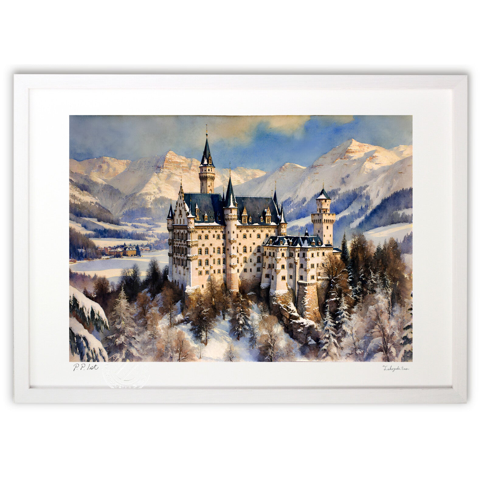 絵画　ノイシユヴァンシュタイン城 冬のノイシュヴァンシュタイン城 – 絵画や壁飾り販売｜風景投稿販売
