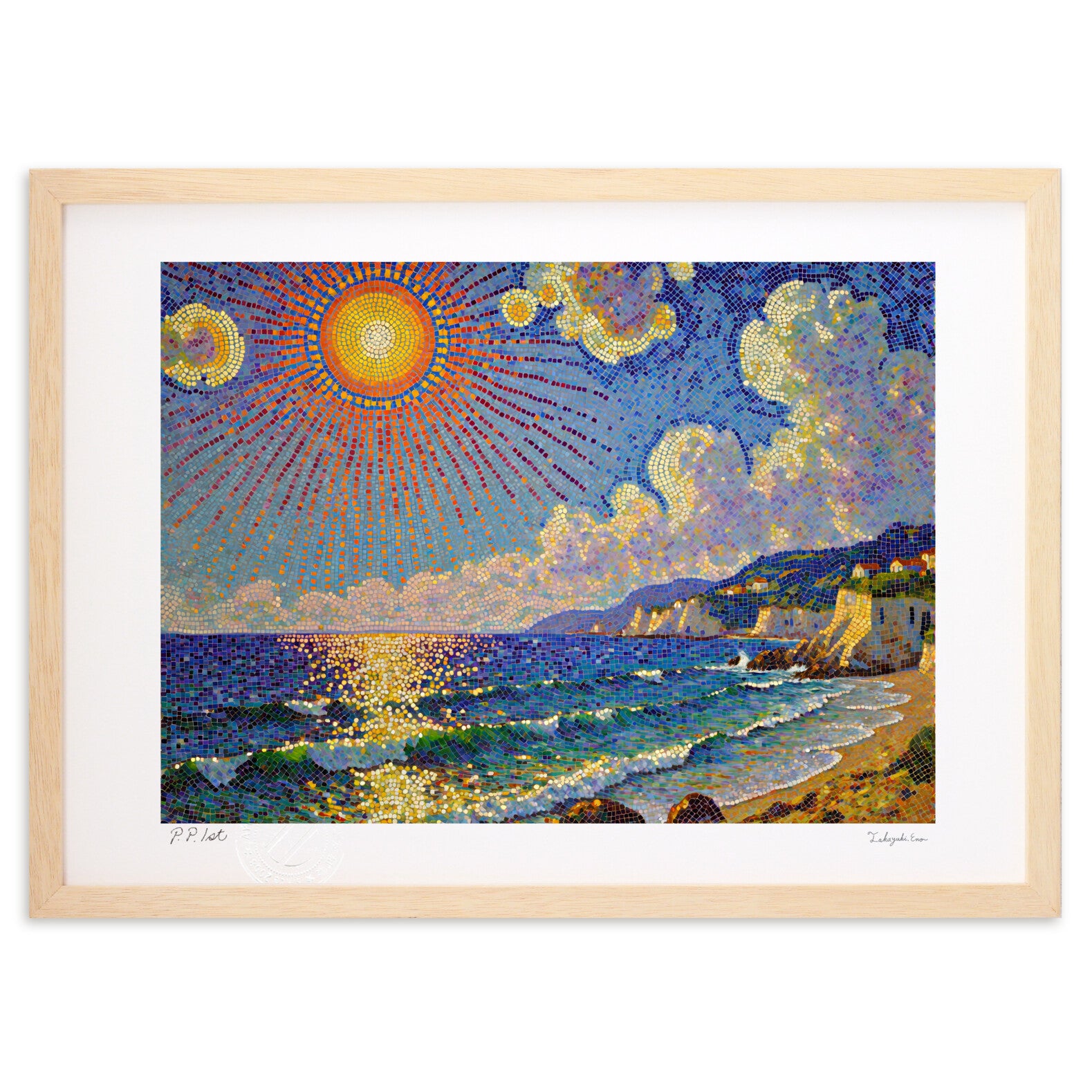 鮮やかな点描画の海辺 – 絵画や壁飾り販売｜風景投稿販売あゆわら(R)