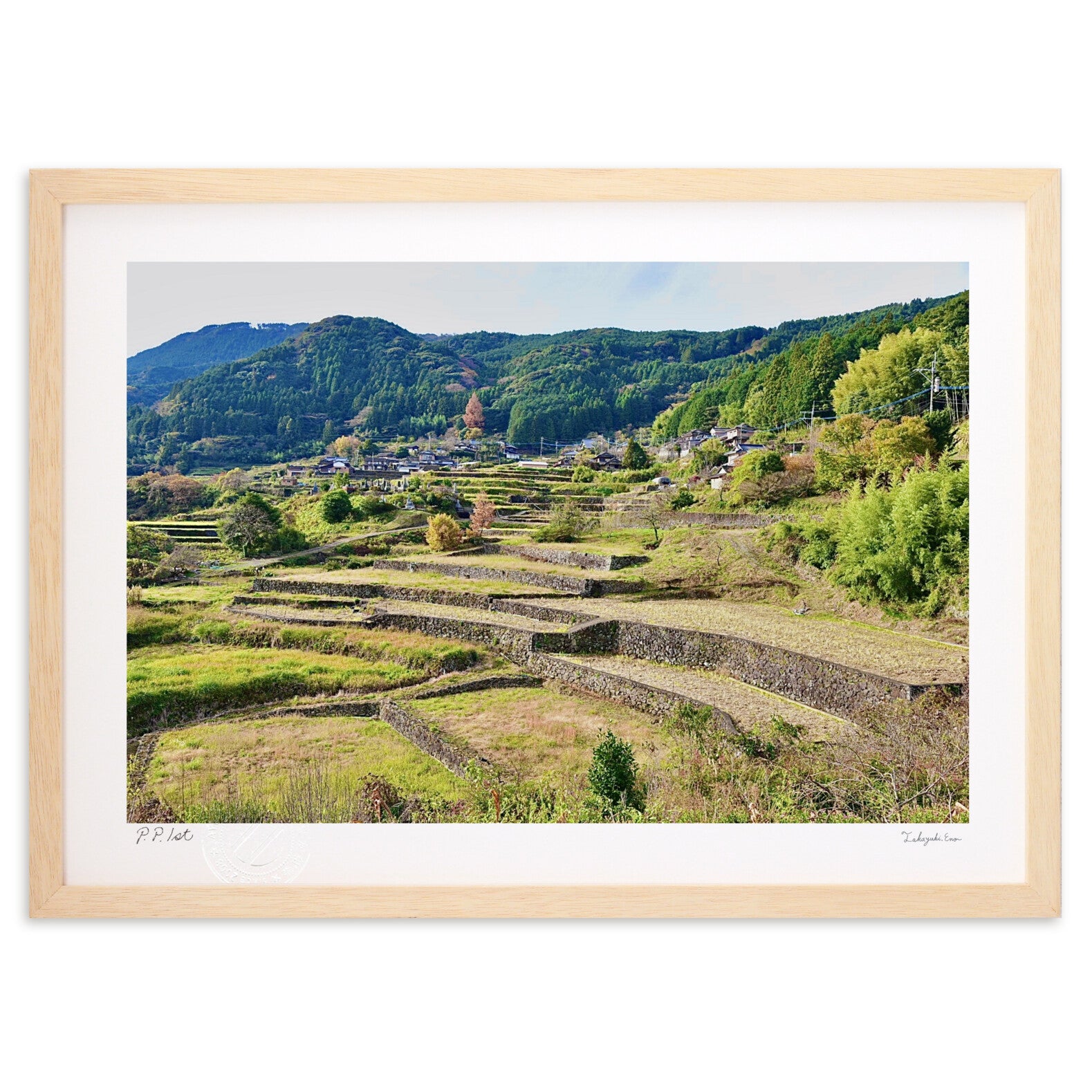 バリ島 田園風景の絵画 木製フレーム バリ絵画 風景画 棚田 ライス