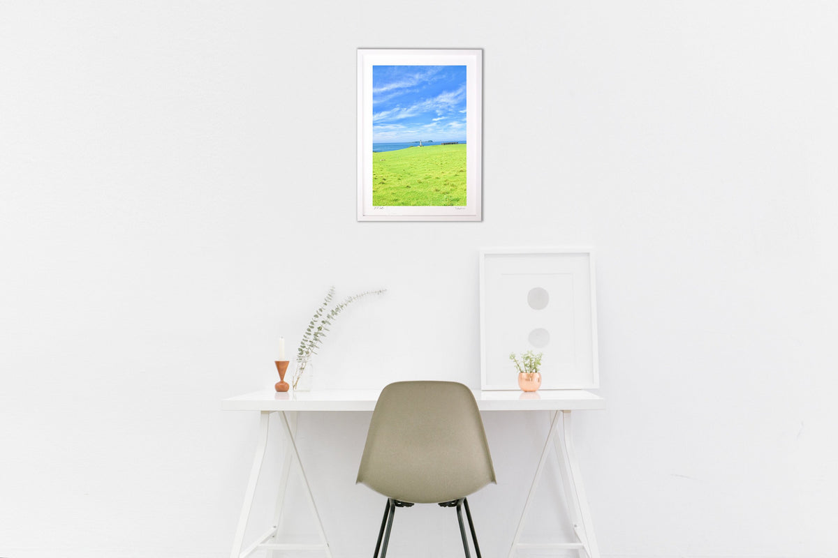 Seaside grassland and lighthouse