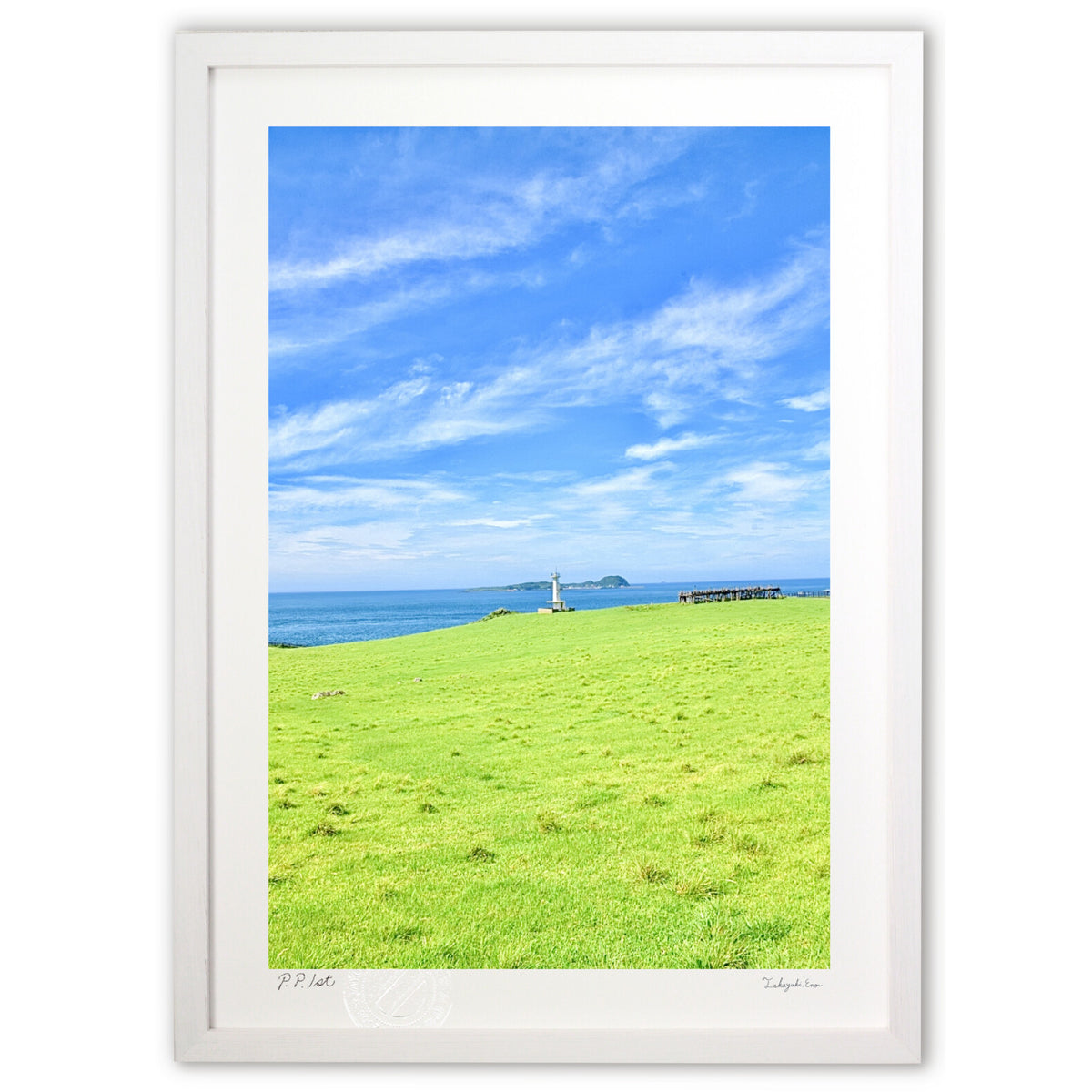 Seaside grassland and lighthouse
