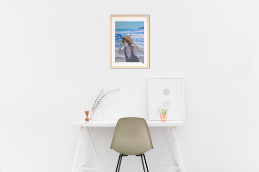 色鉛筆画 眩しい海 (縦)