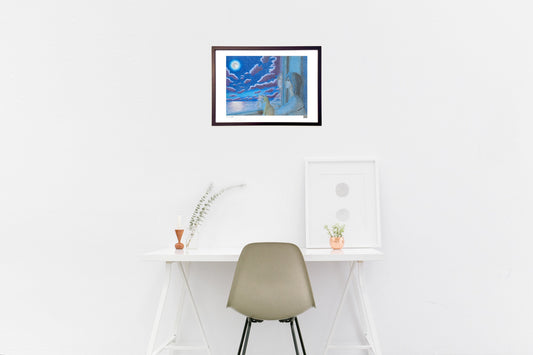 色鉛筆画 湘南の月夜