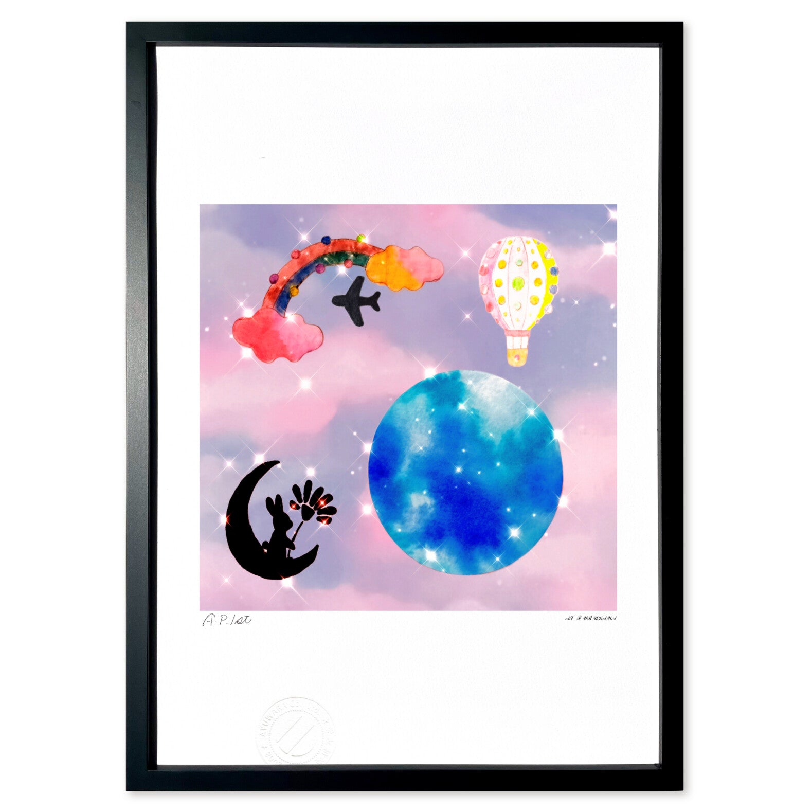 絵画】空中お散歩うさぎさん〜beautiful Blue Earth☆〜 – 絵画や壁