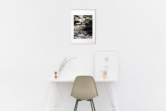 光が跳ねる清流