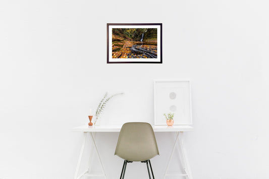 写真 落ち葉と渓流(横)