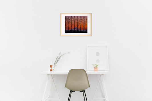 メタセコイア越しのマジックアワーの富士山