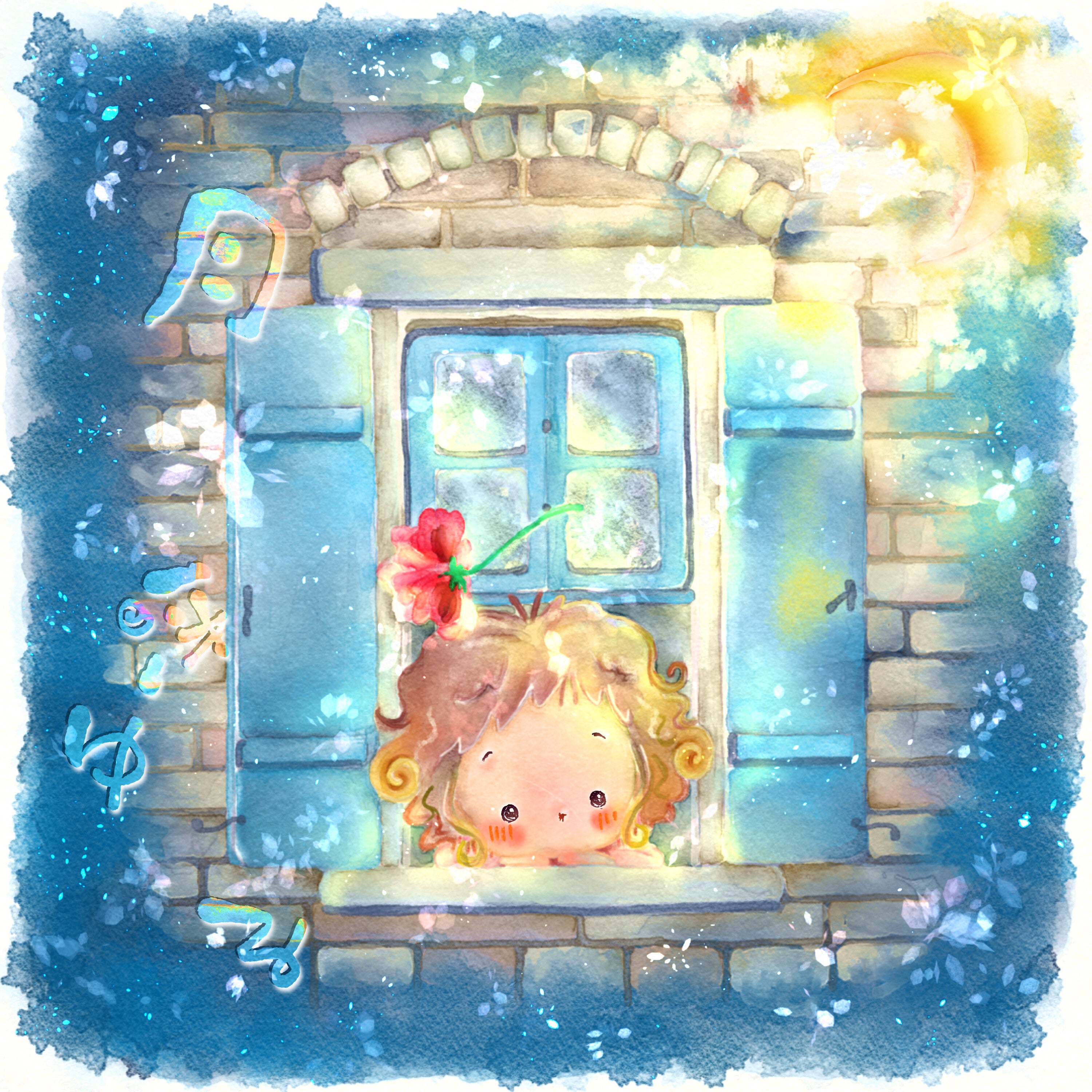 言の葉 絵物語_のんきな夜の窓辺〜月冴ゆる – 絵画や壁飾り販売｜風景