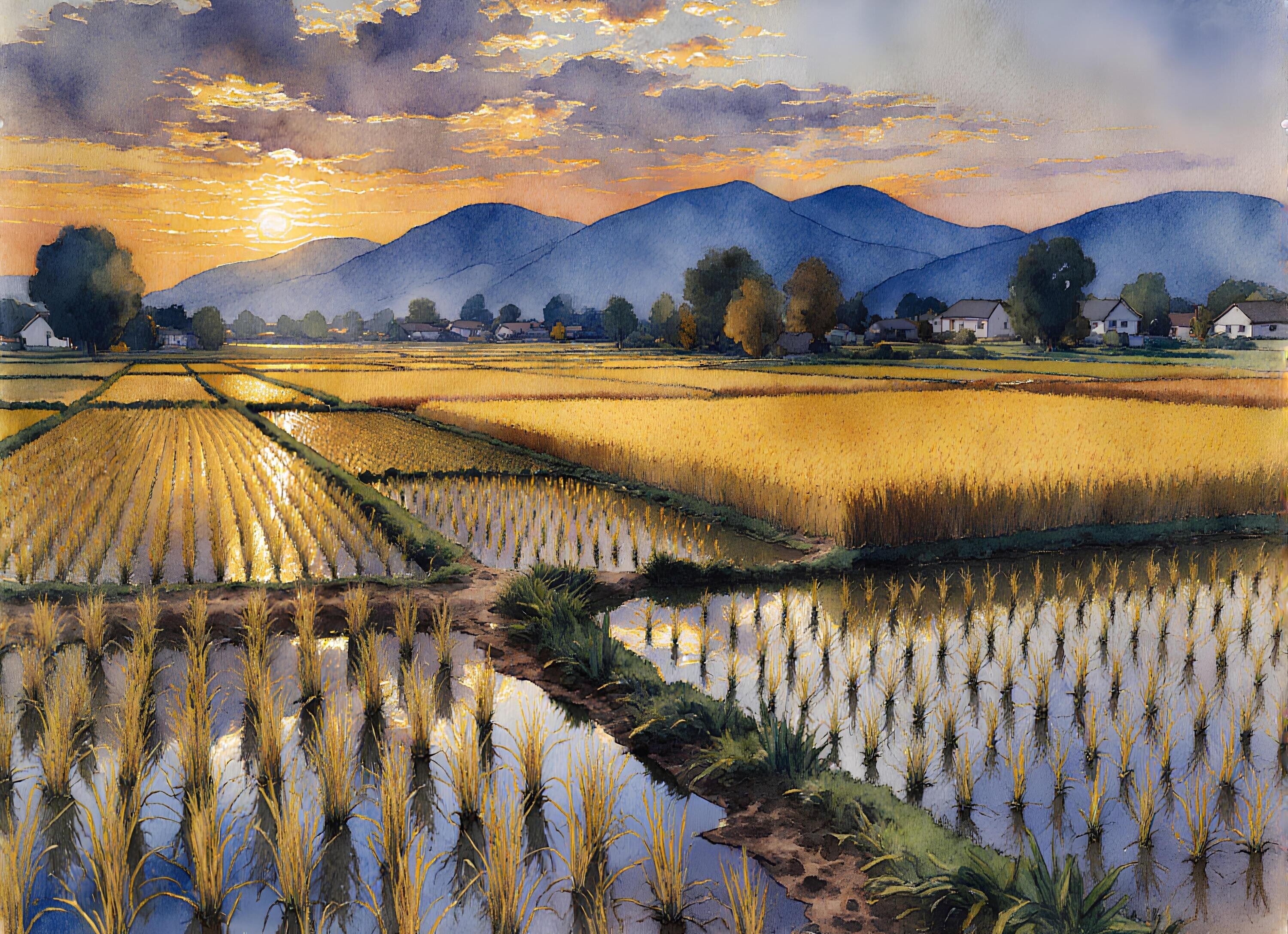 秋の田んぼの夕暮れ – 絵画や壁飾り販売｜風景投稿販売あゆわら(R)