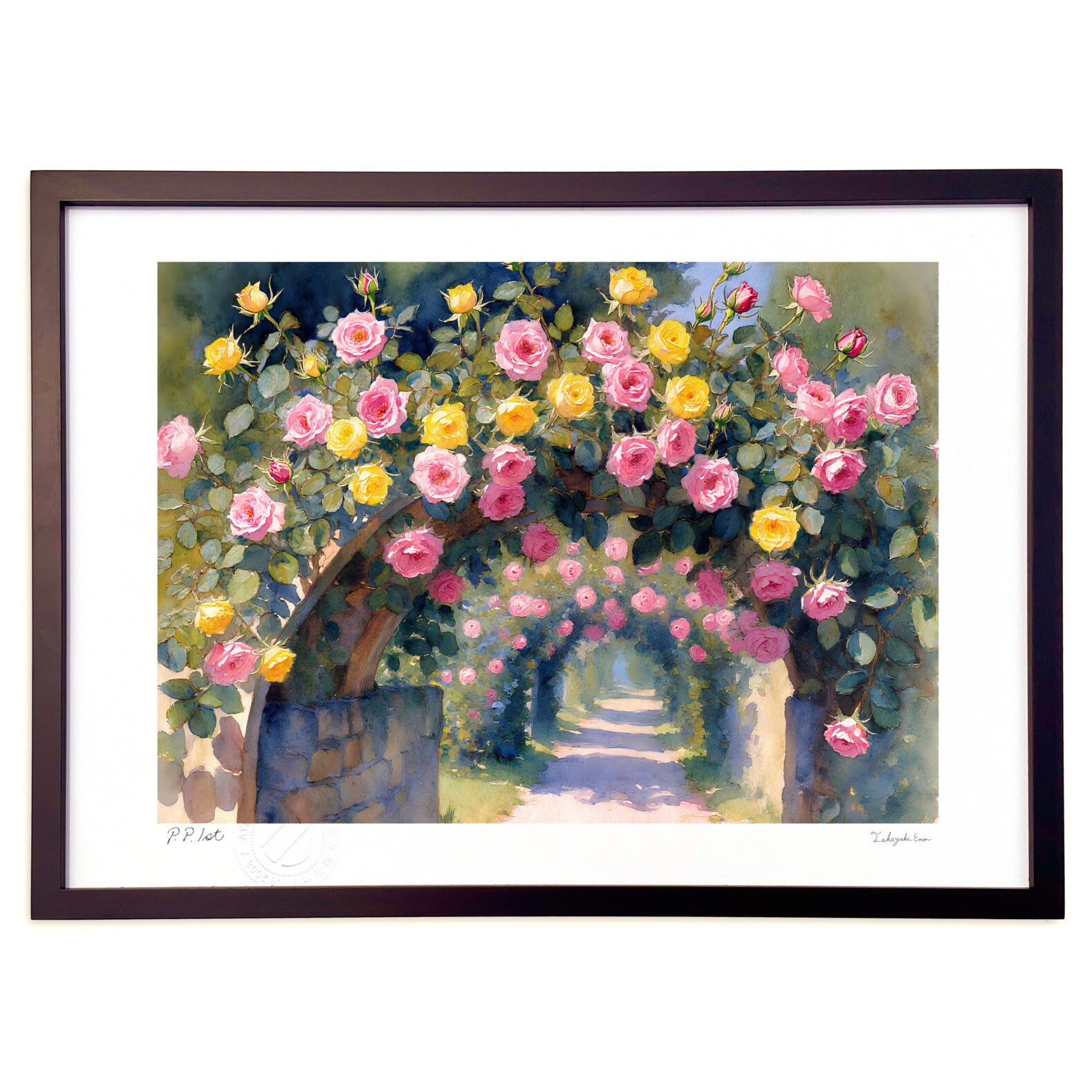 彩色〜いろいろ水彩画 薔薇のアーチと春の花たち　値段は※900円です art_history_id_11863_7537bf74-