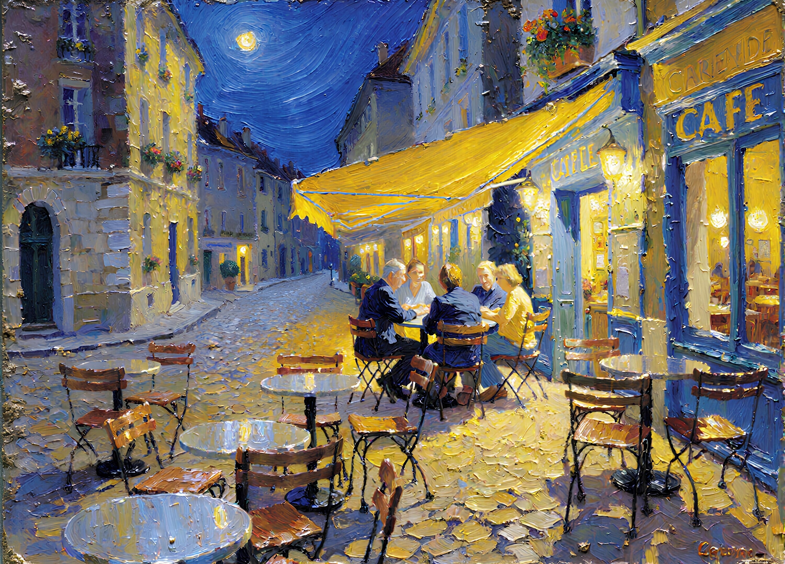 カフェテラスの夜の風景 – 絵画や壁飾り販売｜風景投稿販売あゆわら(R)