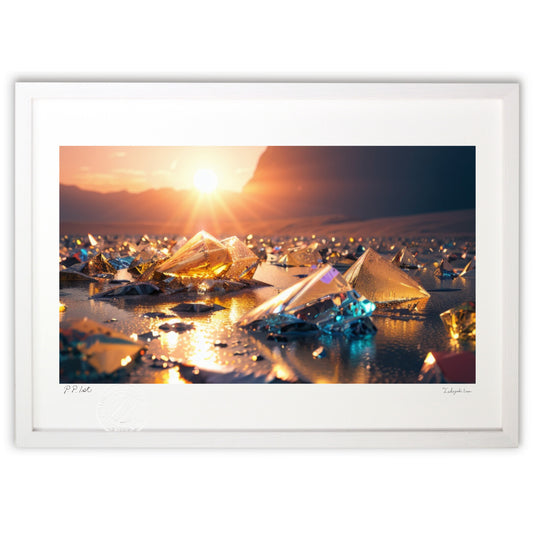 朝日の中の美しいクリスタルと水面