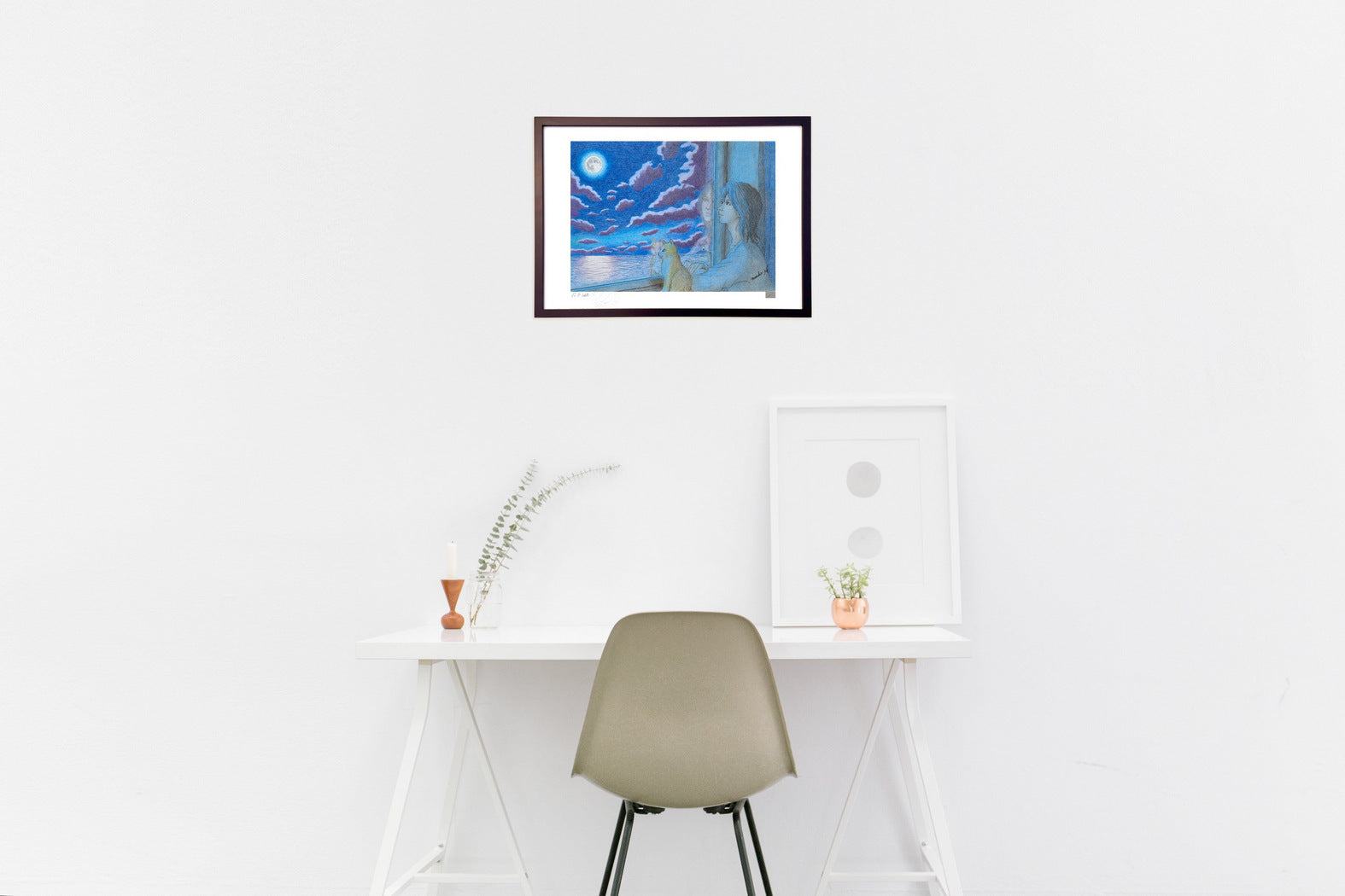 色鉛筆画 湘南の月夜 – 絵画や壁飾り販売｜風景投稿販売あゆわら(R)