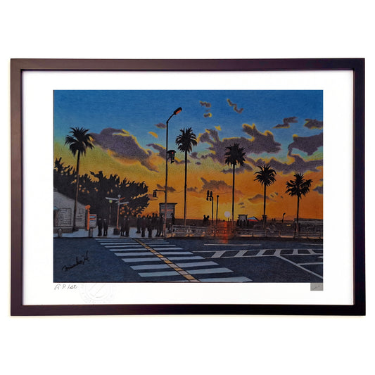 色鉛筆画　湘南の夕景