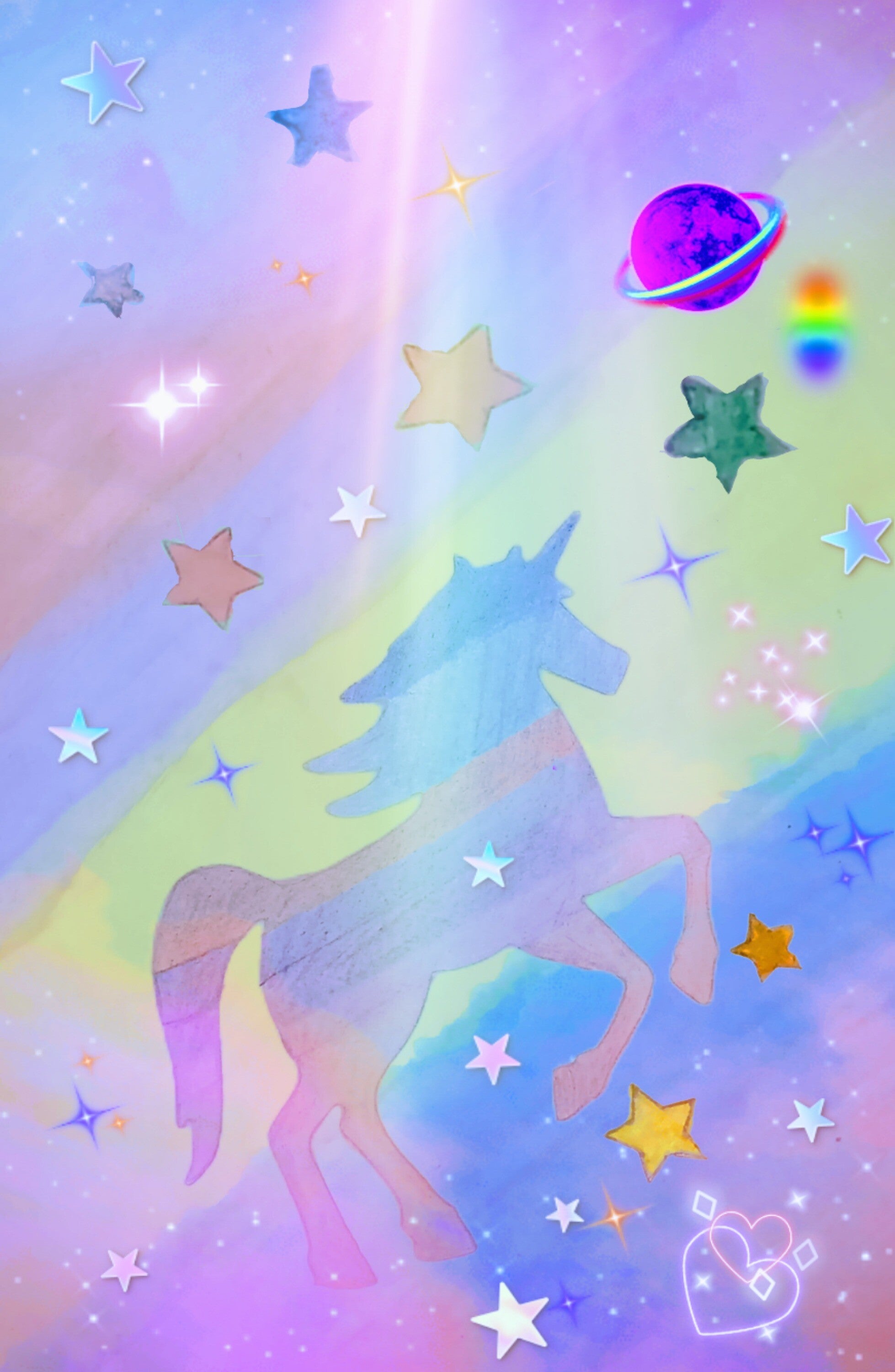 絵画】Dream land☆〜虹色ユニコーン温かな光に包まれて〜 – 絵画や壁